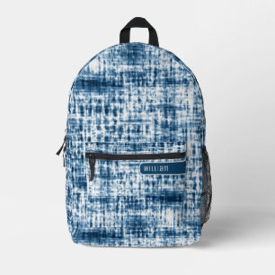 Sac À Dos Imprimé Indigo Bleu & Blanc Motif Shibori Tendance Ados