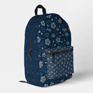 Sac À Dos Imprimé Indigo Vintage Japonais Floral Superposé