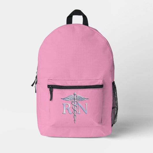 Sac À Dos Imprimé Infirmière inscrite RN Caduceus sur Pastel Pink (Recto)