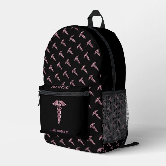 Sac À Dos Imprimé Infirmière - rose et noir (Coin arrière droit)