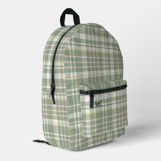 Sac À Dos Imprimé Initiales Monogrammes Plaid Green Sage tendance (Coin arrière gauche)