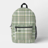 Sac À Dos Imprimé Initiales Monogrammes Plaid Green Sage tendance (Recto)
