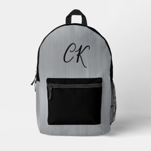 Sac À Dos Imprimé Initiales personnalisées modernes en argent gris l