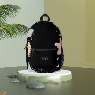 Sac À Dos Imprimé Inspiré de la bohème florale noire 