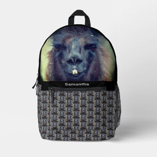 Sac À Dos Imprimé Intense face de lama noire personnalisée (Recto)