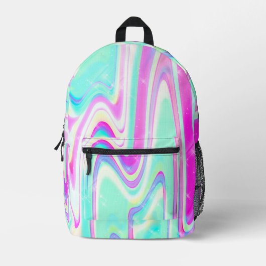 Sac À Dos Imprimé Iridescente Holographique Liquide Swirl (Recto)