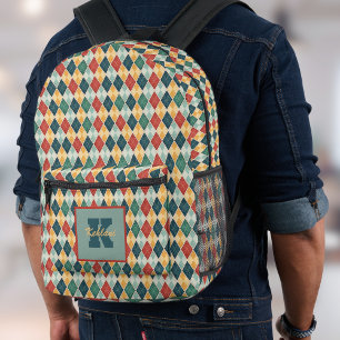Sac À Dos Imprimé Jacquard Arlequin Retro Red Gold Green Monogram