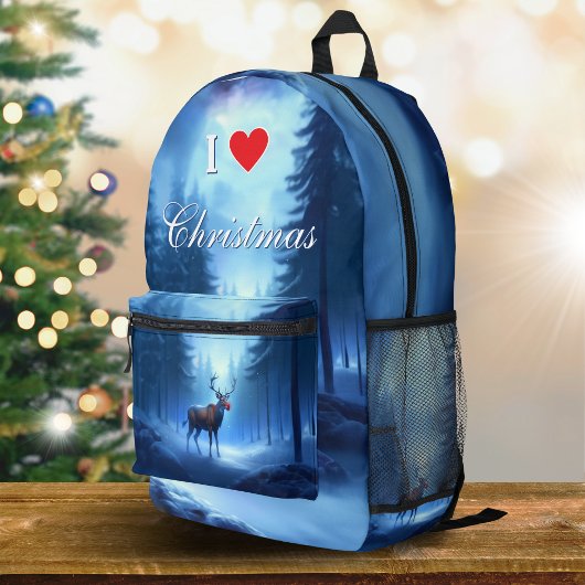 Sac À Dos Imprimé J'aime Noël Cerf Hiver Bleu
