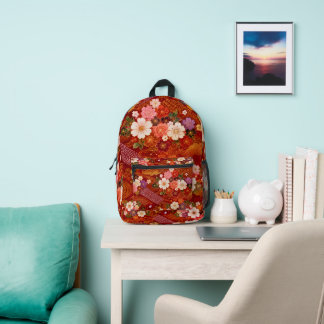 Sac À Dos Imprimé Japanese Sakura Red Kimono Floral Backpack