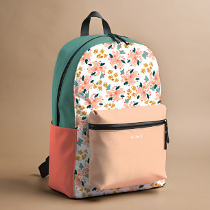Sac À Dos Imprimé Jardin Floral Rose Nom personnalisé Initiale