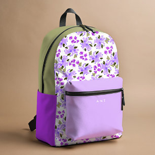 Sac À Dos Imprimé Jardin Floral Violet Nom personnalisé Initiale