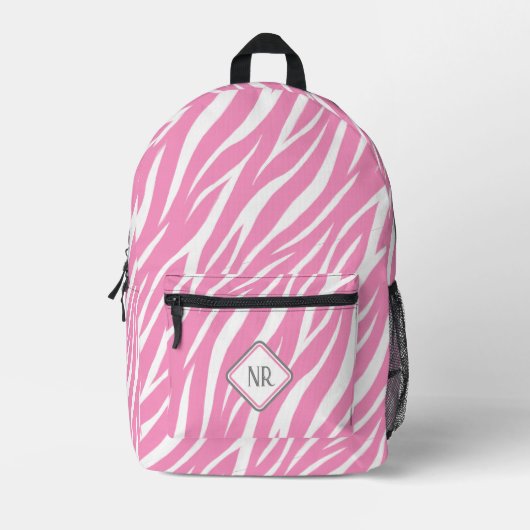 Sac À Dos Imprimé Joli blanc et rose Motif Zebra Imprimer Monogramme (Recto)