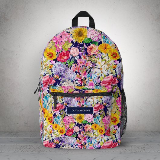 Sac À Dos Imprimé Joli bleu jaune élégant motif floral monogramme