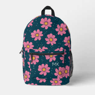 Sac À Dos Imprimé Joli bleu rose Fleurs Motif Monogrammes Initiales