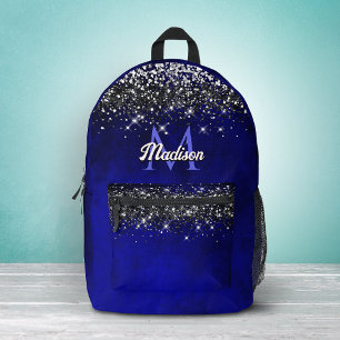 Sac À Dos Imprimé Joli bleu royal argent faux monogramme pailleté