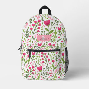 Sac À Dos Imprimé Joli cœur floral rose personnalisé botanique