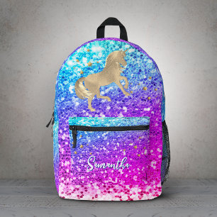 Sac À Dos Imprimé Joli licorne rose Paillettes arc-en-ciel or monogr
