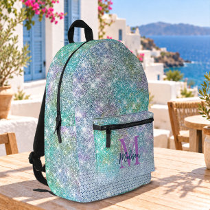 Sac À Dos Imprimé Joli monogramme de licorne turquoise fausse brilla