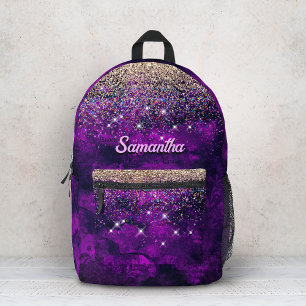 Sac À Dos Imprimé Joli monogramme doré fausse brillant violet foncé