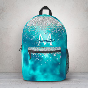 Sac À Dos Imprimé Joli monogramme faux paillettes argent turquoise