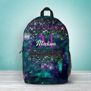 Sac À Dos Imprimé Joli monogramme faux paillettes vert violet foncé