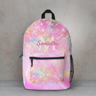 Sac À Dos Imprimé Joli monogramme iridescent rose ombré pailleté