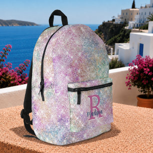 Sac À Dos Imprimé Joli monogramme moderne licorne rose faux paillett