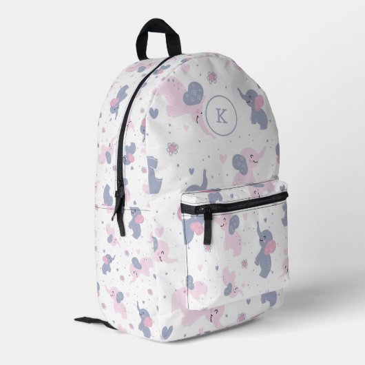 Sac À Dos Imprimé Joli monogramme motif d'éléphants de dessin animé (Coin arrière gauche)