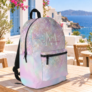 Sac À Dos Imprimé Joli monogramme pailleté ombré de licorne iridesce