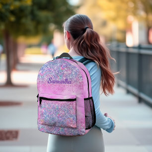 Sac À Dos Imprimé Joli monogramme pailleté ombré licorne iridescent