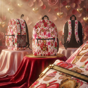 Sac À Dos Imprimé Joli motif d'amour à l'aquarelle rouge et rose rom