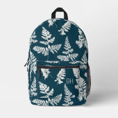 Sac À Dos Imprimé Joli Motif de fougères bleu et blanc Initiales (Recto)
