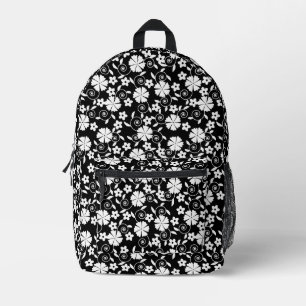 Sac À Dos Imprimé Joli noir fleurs blanches motif