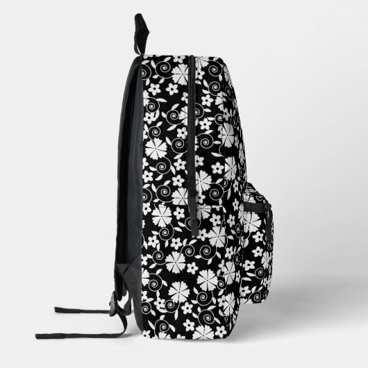 Sac À Dos Imprimé Joli noir fleurs blanches motif (Gauche)