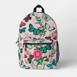 Sac À Dos Imprimé Joli papillons Vintages Monogramme rose