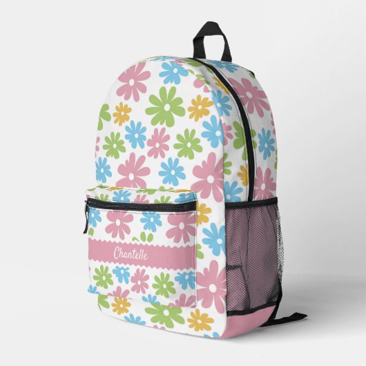 Sac À Dos Imprimé Joli Pastel Bleu Bleu Rose Vert Motif Floral (Coin arrière droit)