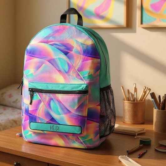 Sac À Dos Imprimé Joli Pastel Holographique Arc-en-ciel métallique