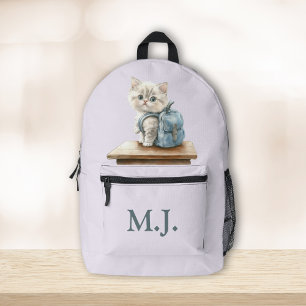 Sac À Dos Imprimé Joli petit chat avec cartable personnalisé Monogra