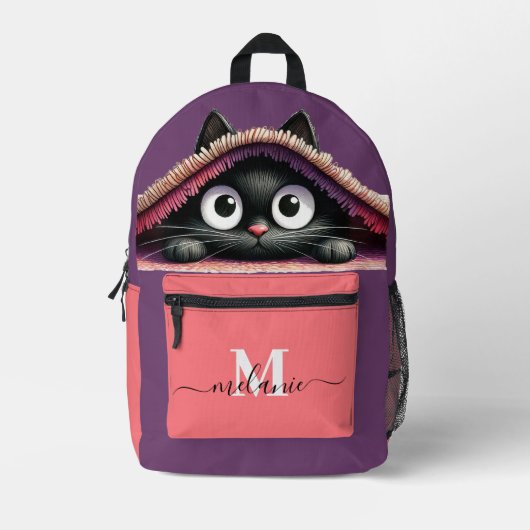Sac À Dos Imprimé Joli Petit Chat Personnalisé Monogramme Script Nom (Recto)