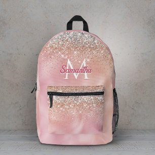 Sac À Dos Imprimé Joli rose or faux argent parties scintillant monog
