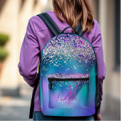 Sac À Dos Imprimé Joli turquoise violet faux parties scintillant mon