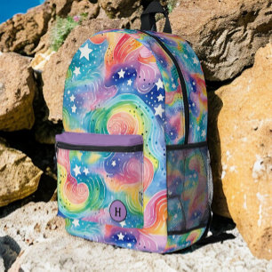 Sac À Dos Imprimé Jolie aquarelle Rainbow Galaxy Monogramme