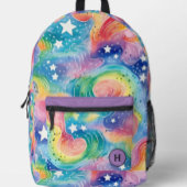 Sac À Dos Imprimé Jolie aquarelle Rainbow Galaxy Monogramme