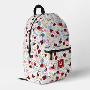 Sac À Dos Imprimé Jolie coccinelle fleurs sauvages monogramme floral