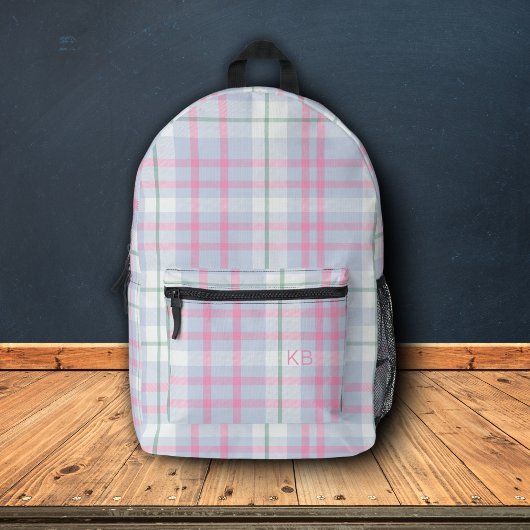 Sac À Dos Imprimé Jolie fille Pastel Plaid Check Monogramme Initiale