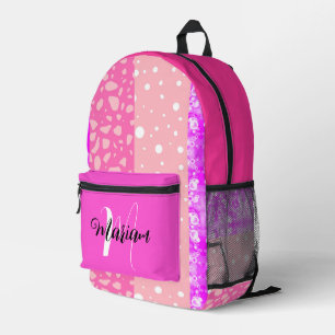 Sac À Dos Imprimé Jolies Couleurs Rose Clair - Monogramme de Nom Est
