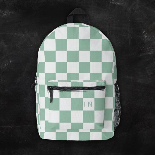 Sac À Dos Imprimé Jolies Initiales Monogrammées & Damier Vert