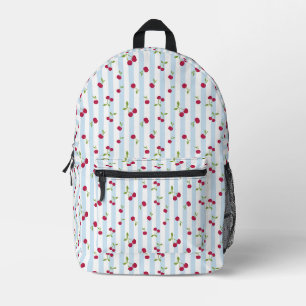 Sac À Dos Imprimé Jolis Cerises Bandes Bleues Rétro Rentree Scolaire