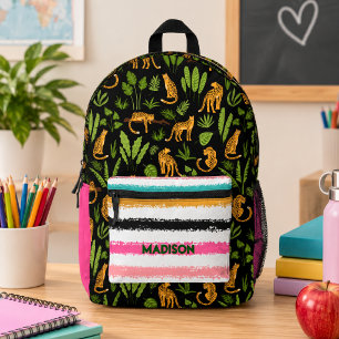 Sac À Dos Imprimé Jolis léopards tropicaux Nom personnalisé imprimé