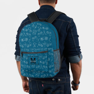 Sac À Dos Imprimé Joueur de jeu vidéo bleu et blanc moderne